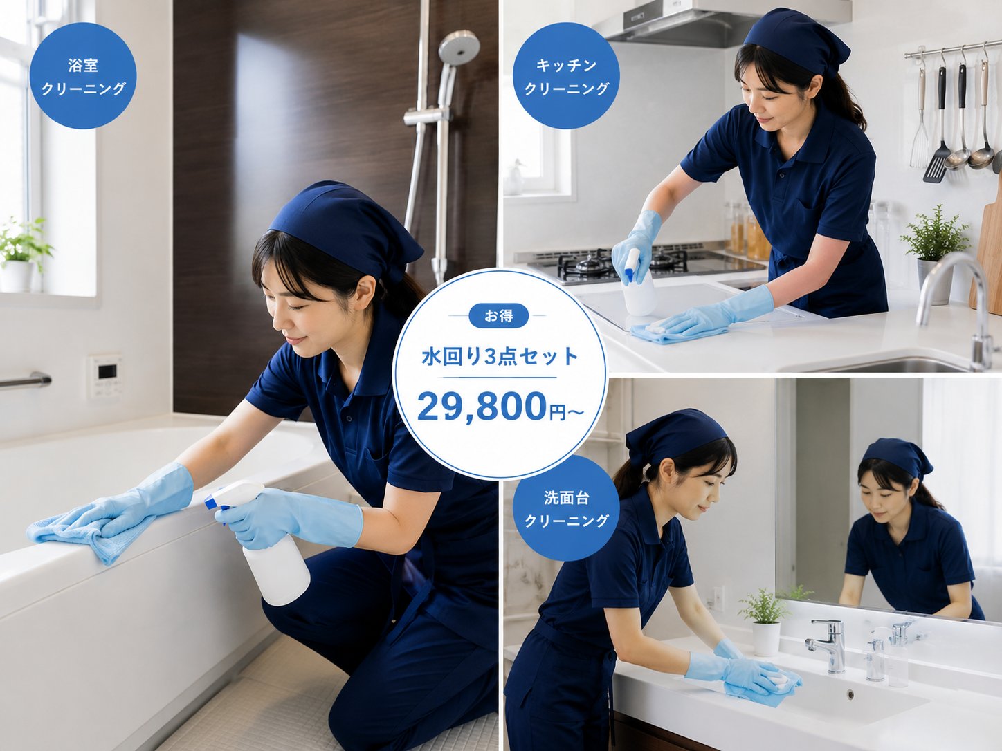 水回り3点セットクリーニングの様子